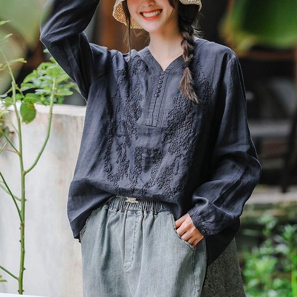 women's t-shirt autumn arts style women long sleeve loose v-neck tshirt vintage embroidery cotton linen tee shirt femme plus, White
women's t-shirt autumn arts style women long sleeve loose v-neck tshirt vintage embroidery cotton linen tee shirt femme plus, White