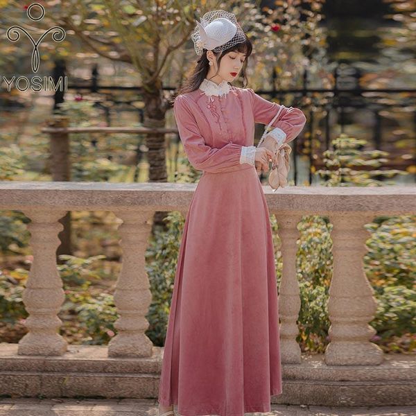 casual dresses yosimi velvet long women dress 2021 autumn winter vintage fit and flare stand neck sleeve lace embroidery party pink, Black;gray
casual dresses yosimi velvet long women dress 2021 autumn winter vintage fit and flare stand neck sleeve lace embroidery party pink, Black;gray