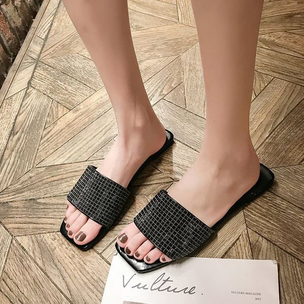 womens slippers female outside summer fashion flat wild network red water diamond  sandals, Black
womens slippers female outside summer fashion flat wild network red water diamond  sandals, Black