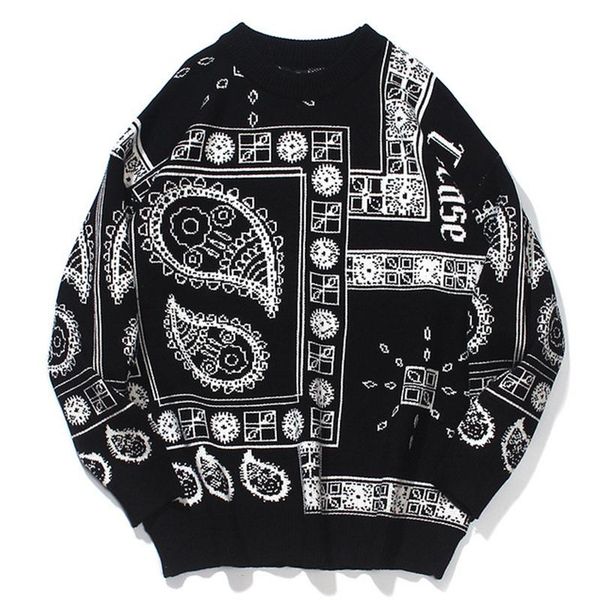 men's sweaters harajuku bandana pattern sweater men hip hop streetwear knitted jumper christmas 2021 loose pullover knitwear, White;black
men's sweaters harajuku bandana pattern sweater men hip hop streetwear knitted jumper christmas 2021 loose pullover knitwear, White;black