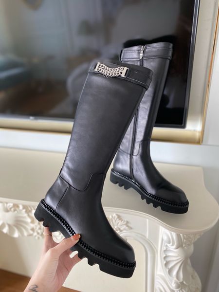 shoes women winter knee-high genuine leather boots metal chain platform designer boots low heels zip botas femininas size 35-41, Black
shoes women winter knee-high genuine leather boots metal chain platform designer boots low heels zip botas femininas size 35-41, Black