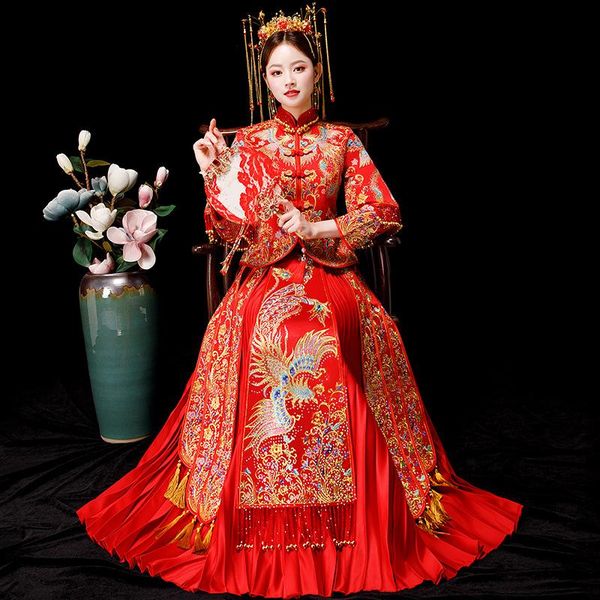 chinese wedding cheongsam dress autumn style ancient dragon and phoenix gown bride toast female ethnic clothing, Red
chinese wedding cheongsam dress autumn style ancient dragon and phoenix gown bride toast female ethnic clothing, Red