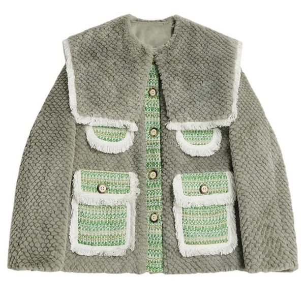 women's jackets loose fit green lambswool warm pocket jacket coat lapel long sleeve fashion tide autumn winter 2021 coats, Black;brown
women's jackets loose fit green lambswool warm pocket jacket coat lapel long sleeve fashion tide autumn winter 2021 coats, Black;brown