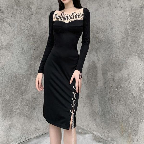 gothic girls night clubwear black dress women 2021 fall long sleeve square neck punk split metal chain wrap midi casual dresses, Black;gray
gothic girls night clubwear black dress women 2021 fall long sleeve square neck punk split metal chain wrap midi casual dresses, Black;gray