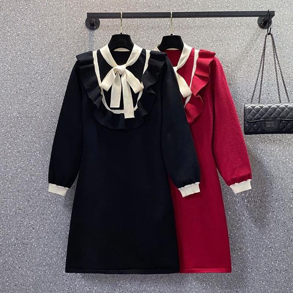 casual dresses red black bow long sleeved knitted midi plus large size oversize korean fashion women's elegant autumn 2021 clothing, Black;gray
casual dresses red black bow long sleeved knitted midi plus large size oversize korean fashion women's elegant autumn 2021 clothing, Black;gray