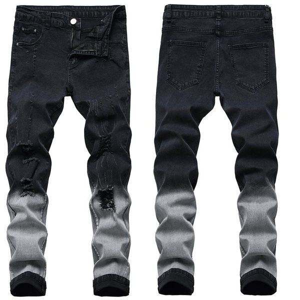 men's jeans summer ripped straight trend fashion self-cultivation casual pants with small feet thin tide, Blue
men's jeans summer ripped straight trend fashion self-cultivation casual pants with small feet thin tide, Blue