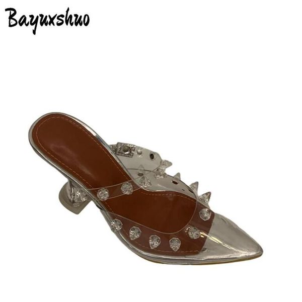 brand summer sandals women pvc rivets pointed toe high heel mules ladies stiletto shoes woman plus size sapato feminino slippers, Black
brand summer sandals women pvc rivets pointed toe high heel mules ladies stiletto shoes woman plus size sapato feminino slippers, Black