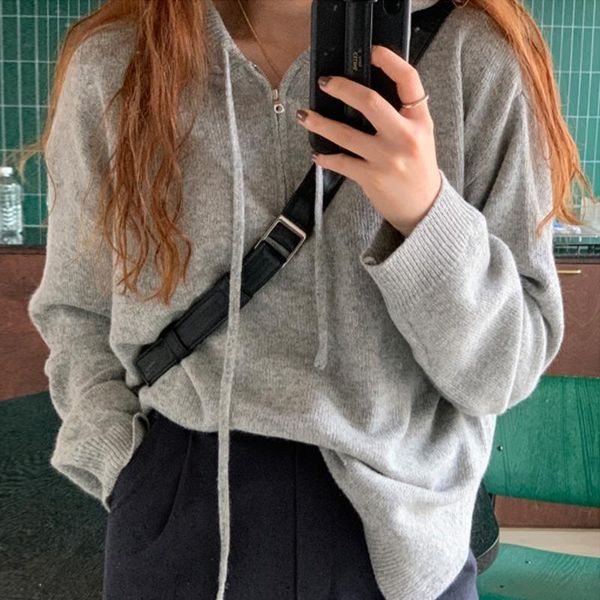 women's sweaters wakuta grey casual hooded sweater women oversized zipper pullover female chic streetwear ins 2021 fashion loose knitte, White;black
women's sweaters wakuta grey casual hooded sweater women oversized zipper pullover female chic streetwear ins 2021 fashion loose knitte, White;black