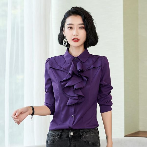 women's blouses & shirts women long sleeve ruffle shirt solid purple white korean slim chiffon ol work office ladies formal clothes
women's blouses & shirts women long sleeve ruffle shirt solid purple white korean slim chiffon ol work office ladies formal clothes