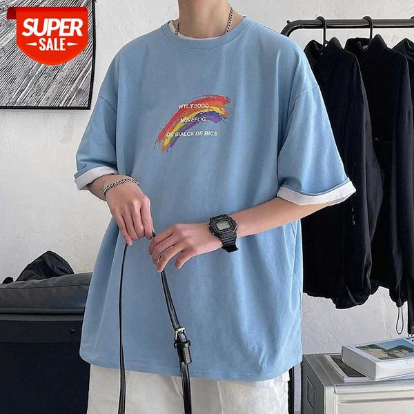 short-sleeved shirt men's loose half-sleeved rainbow t-shirt trendy versatile five-point sleeve clothes #wx3z, White;black
short-sleeved shirt men's loose half-sleeved rainbow t-shirt trendy versatile five-point sleeve clothes #wx3z, White;black