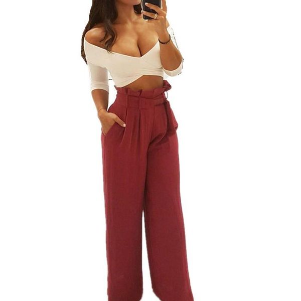 ladies bowknot belt pleated palazzo pants women bottoms 2021 casual burgundy mid waist wide leg trousers women's & capris, Black;white
ladies bowknot belt pleated palazzo pants women bottoms 2021 casual burgundy mid waist wide leg trousers women's & capris, Black;white