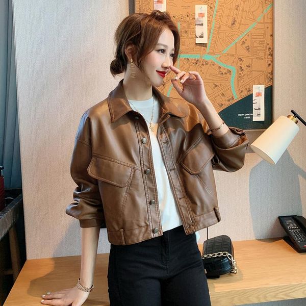 women's jackets brown leather spring and autumn early 2021 european clothing fashion foreign style pu short, Black;brown
women's jackets brown leather spring and autumn early 2021 european clothing fashion foreign style pu short, Black;brown