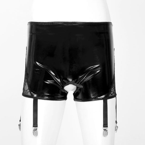 underpants mens sissy panties wetlook patent leather underwear lace patchwork crotchless bowknot decor garters boxer shorts, Black;white
underpants mens sissy panties wetlook patent leather underwear lace patchwork crotchless bowknot decor garters boxer shorts, Black;white