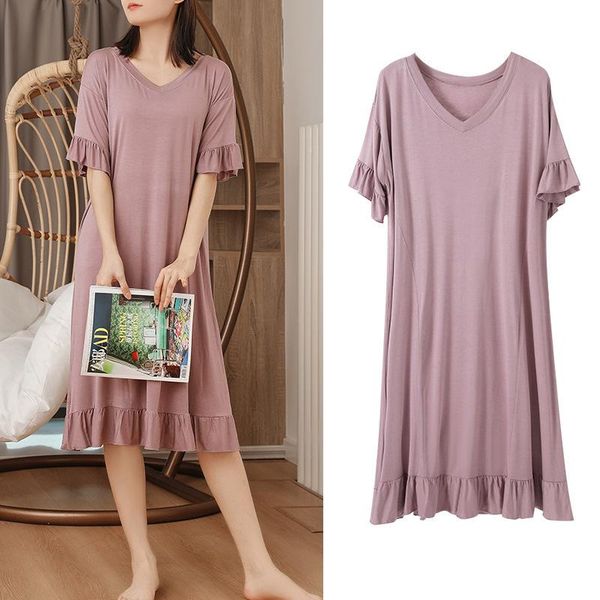 sleepwear summer dress women lotus leaf v-neck loose modal home night nightie nightgown peignoirs for women's, Black;red
sleepwear summer dress women lotus leaf v-neck loose modal home night nightie nightgown peignoirs for women's, Black;red