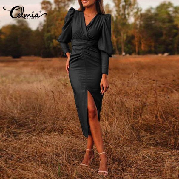 casual dresses celmia elegant party long dress 2021 fashion women puff sleeve slit satin vestidos v neck pleated bodycon robe plus size, Black;gray
casual dresses celmia elegant party long dress 2021 fashion women puff sleeve slit satin vestidos v neck pleated bodycon robe plus size, Black;gray