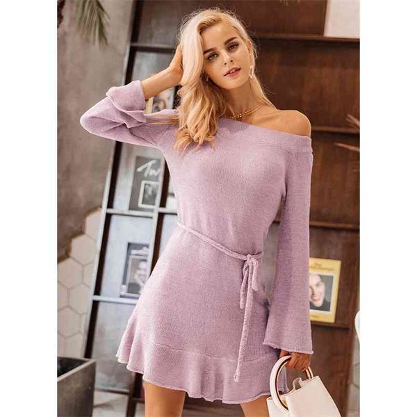 nov. 11 arrival slash neck knitted sweater style dress with sash flare sleeve ruffles womens casual wear 210527, Black;gray
nov. 11 arrival slash neck knitted sweater style dress with sash flare sleeve ruffles womens casual wear 210527, Black;gray