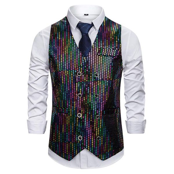 men's vests mens slim fit double breasted dress suit vest hipster colorful sequins waistcoat men dj club party wedding colete masculino, Black;white
men's vests mens slim fit double breasted dress suit vest hipster colorful sequins waistcoat men dj club party wedding colete masculino, Black;white