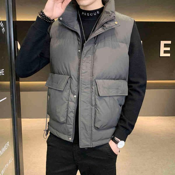 short collar mens stand clothing down solid color sleeveless vest jacket men's bread coat winter warm tidal current college best, Black
short collar mens stand clothing down solid color sleeveless vest jacket men's bread coat winter warm tidal current college best, Black