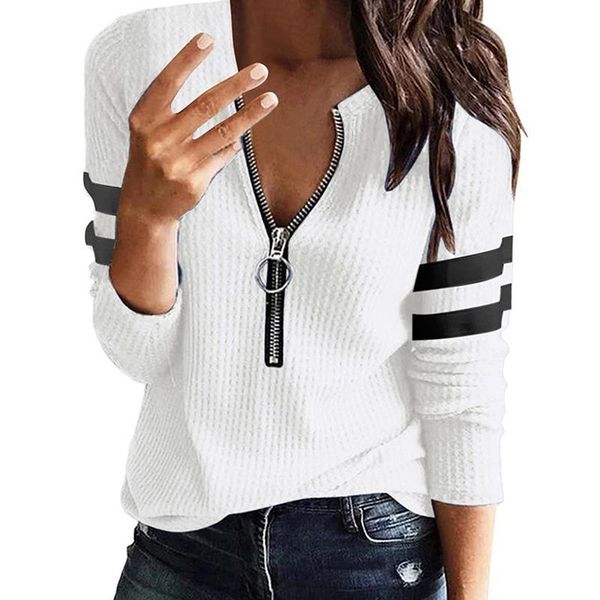 women's t-shirt women t shirts long sleeve zipper loose spring autumn fashion casual striped print ladies v-neck pullover tee all, White
women's t-shirt women t shirts long sleeve zipper loose spring autumn fashion casual striped print ladies v-neck pullover tee all, White