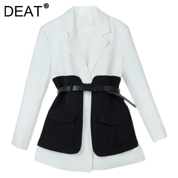 women's suits & blazers deat woman blazer hit color pockets splice notched long sleeve single breasted belt casual style jacket 2021 su, White;black
women's suits & blazers deat woman blazer hit color pockets splice notched long sleeve single breasted belt casual style jacket 2021 su, White;black