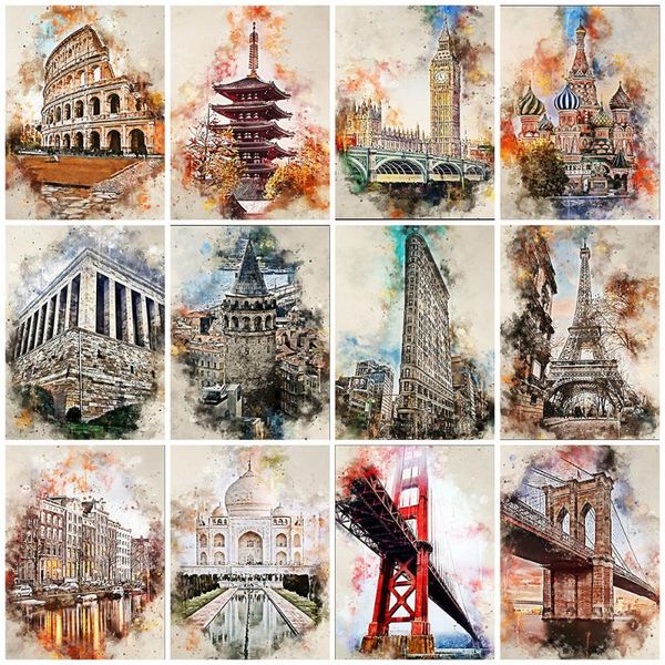 diamond painting huacan 5d city mosaic building home decor diy embroidery landscape handmade gift wall art
