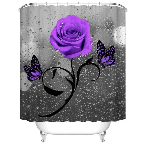 bathroom shower curtain art decor set - purple rose flower butterfly painted design - polyester fabric waterproof bath curtains
bathroom shower curtain art decor set - purple rose flower butterfly painted design - polyester fabric waterproof bath curtains