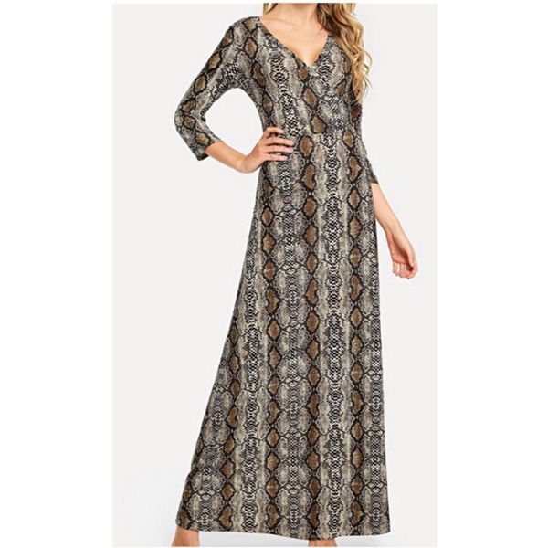 casual dresses 2021 autumn and winter v-neck snake print 3/4 sleeves receiving waist slim women's dress, Black;gray
casual dresses 2021 autumn and winter v-neck snake print 3/4 sleeves receiving waist slim women's dress, Black;gray