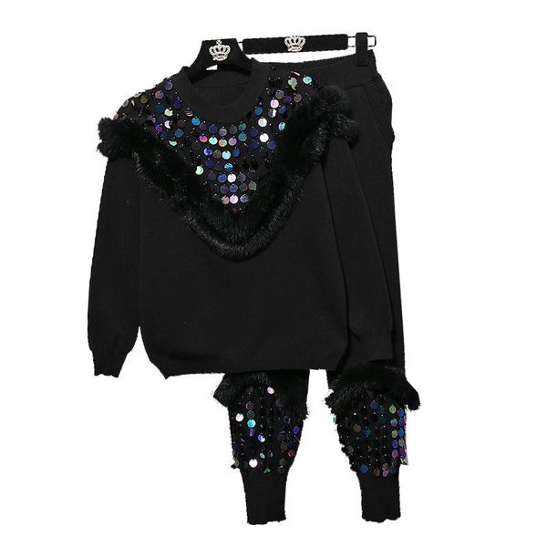 women's two piece pants yuerwang women set sequins splicing printing pullover sweater high waist casual long knitting two-piece suit 20, White
women's two piece pants yuerwang women set sequins splicing printing pullover sweater high waist casual long knitting two-piece suit 20, White