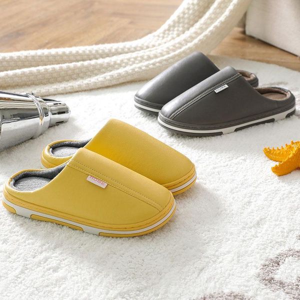men and women leather slippers couple winter cotton female pu waterproof men's indoor home warm shoes fur, Black
men and women leather slippers couple winter cotton female pu waterproof men's indoor home warm shoes fur, Black