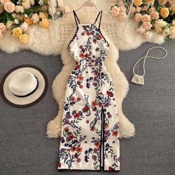 casual dresses women split sleeveless ol y2k summer floral printed office lady party dress fashion clothes vestidos wear d371, Black;gray 
casual dresses women split sleeveless ol y2k summer floral printed office lady party dress fashion clothes vestidos wear d371, Black;gray
