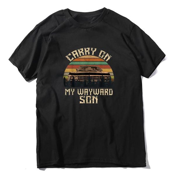 men's t-shirts retro supernatural garment cotton t-shirt with "carry on my wayward" print, White;black
men's t-shirts retro supernatural garment cotton t-shirt with "carry on my wayward" print, White;black