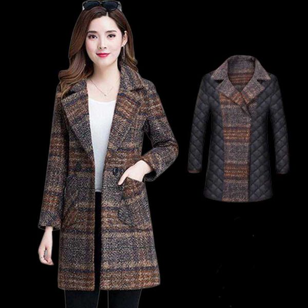 women's wool & blends winter middle aged female plaid woolen coat long korean fashion mom large size parka thick warm jacket, Black
women's wool & blends winter middle aged female plaid woolen coat long korean fashion mom large size parka thick warm jacket, Black