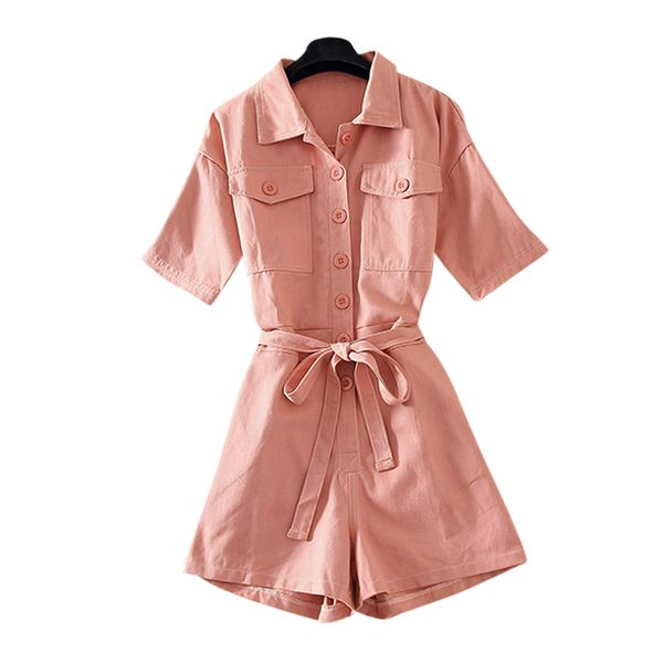 pink solid short sleeve playsuits rompers summer sash turn down collar pocket button casual j0138 210514, Black;white
pink solid short sleeve playsuits rompers summer sash turn down collar pocket button casual j0138 210514, Black;white