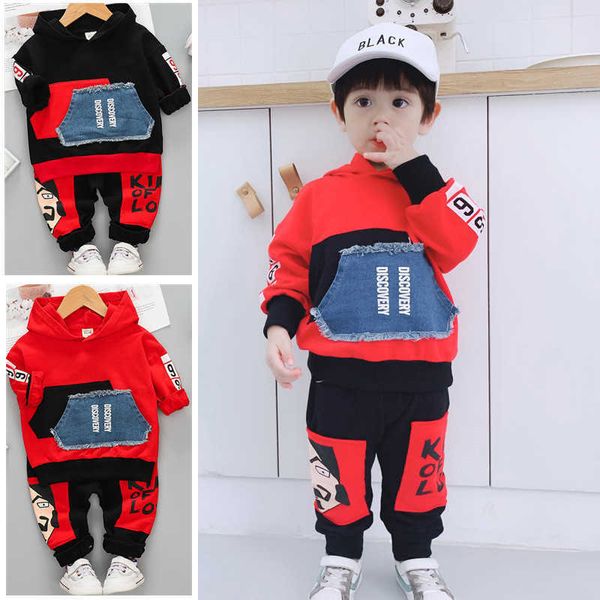 2021 spring new boy baby hooded sweater set infant children's casual denim pocket splicing sweater + pants 2-piece set x0802, White
2021 spring new boy baby hooded sweater set infant children's casual denim pocket splicing sweater + pants 2-piece set x0802, White