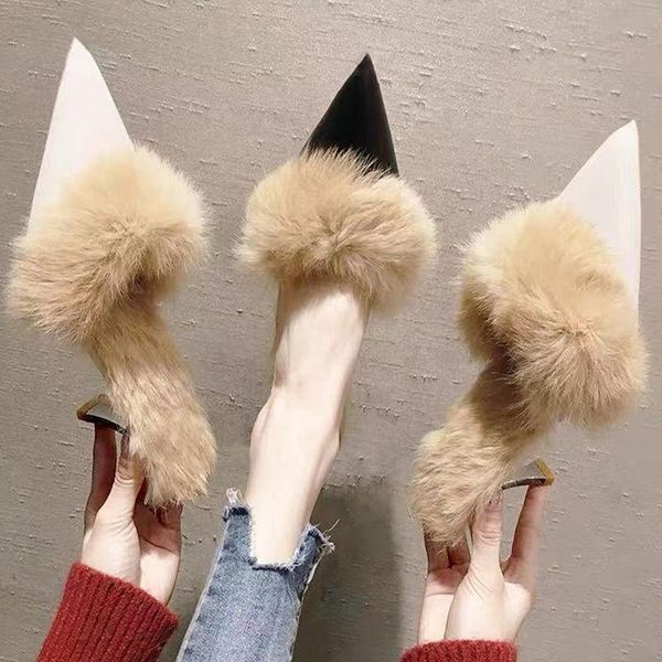 slippers women designer furry high heel ladies fashion real fur plush slides female black white pointed party
slippers women designer furry high heel ladies fashion real fur plush slides female black white pointed party