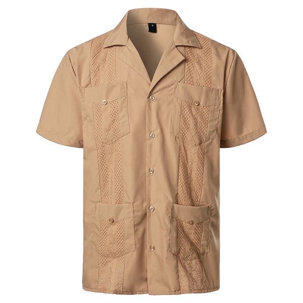 cuban camp guayabera shirt men short sleeve casual button down embroidery mens shirts soft breathable solid color beach 210626, White;black
cuban camp guayabera shirt men short sleeve casual button down embroidery mens shirts soft breathable solid color beach 210626, White;black