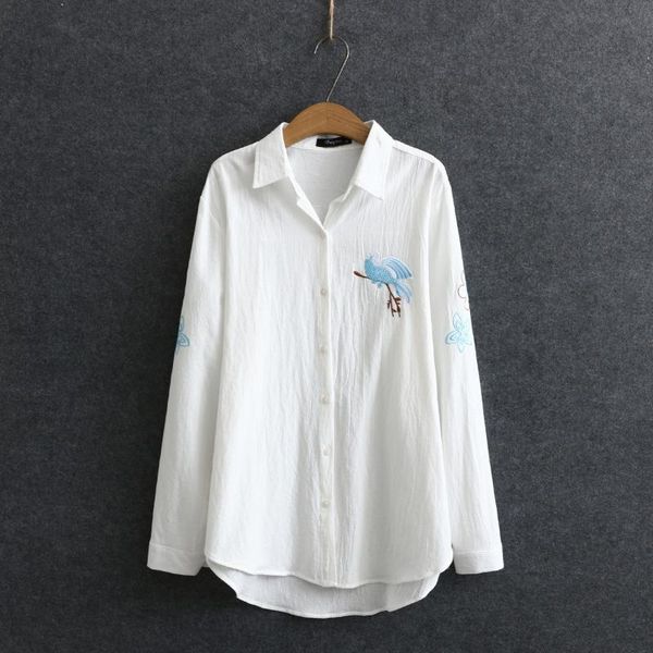 plus size xl-4xl women long sleeved full cotton bird embroidered blouse a-line striped women's blouses & shirts, White
plus size xl-4xl women long sleeved full cotton bird embroidered blouse a-line striped women's blouses & shirts, White