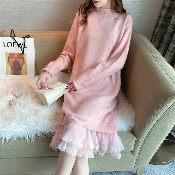 knitwear loose thin knitted drs bottomed shirt women's autumn and winter lace stitched knee skirt, Black;gray
knitwear loose thin knitted drs bottomed shirt women's autumn and winter lace stitched knee skirt, Black;gray