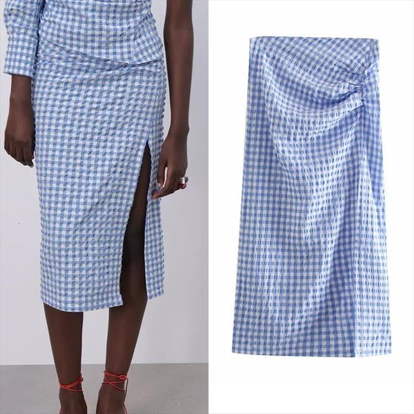 za plaid long summer women skirt high waist midi fashion side slit elegant gathered stylish, Black
za plaid long summer women skirt high waist midi fashion side slit elegant gathered stylish, Black