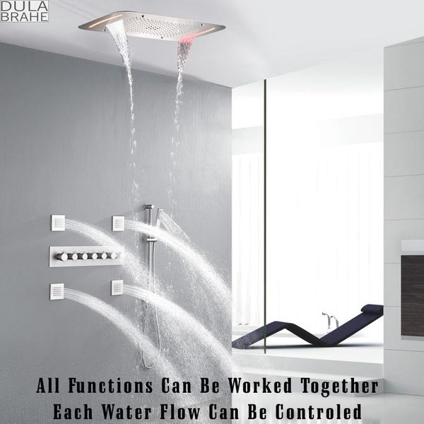 bathroom thermostatic shower system brushed faucet set stainless steel waterfall led rain head brass body sprayer jets sets
bathroom thermostatic shower system brushed faucet set stainless steel waterfall led rain head brass body sprayer jets sets