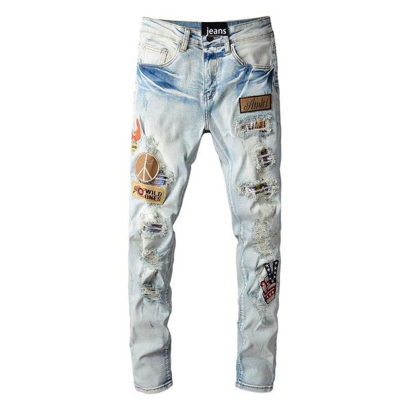 men's jeans youth light blue slim high street punk style fashion casual embroidery beggar ripped scratches trousers
men's jeans youth light blue slim high street punk style fashion casual embroidery beggar ripped scratches trousers