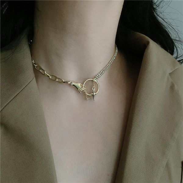 vsnow unique design gold color hand circle cross chokers necklace for women street style asymmetric chain jewellery pendant necklaces, Silver
vsnow unique design gold color hand circle cross chokers necklace for women street style asymmetric chain jewellery pendant necklaces, Silver
