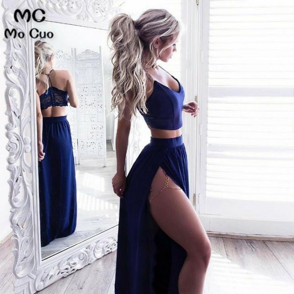 party dresses two piece royal blue prom dress with lace spaghetti straps side slit for graduation satin evening women, White;black
party dresses two piece royal blue prom dress with lace spaghetti straps side slit for graduation satin evening women, White;black