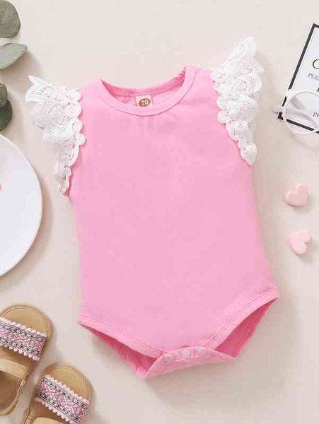 baby guipure lace trim bodysuit she, Blue