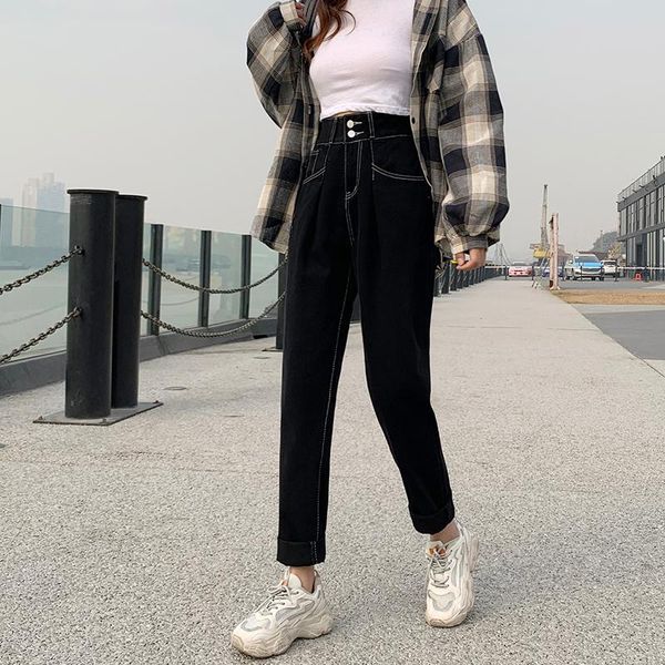 women's jeans ailegogo high waist women vintage black loose long denim pants streetwear female retro straight wide leg ladies trousers, Blue
women's jeans ailegogo high waist women vintage black loose long denim pants streetwear female retro straight wide leg ladies trousers, Blue