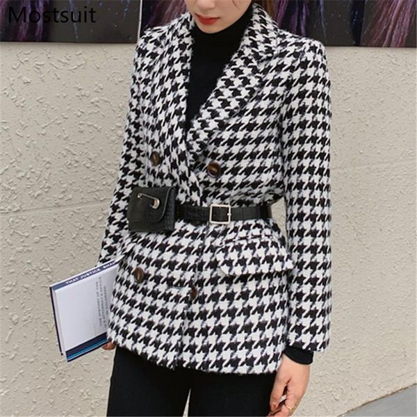 women's wool & blends warm thick houndstooth women woolen coat 2021 winter korean vintage elegant fashion jacket notched collar blend, Black
women's wool & blends warm thick houndstooth women woolen coat 2021 winter korean vintage elegant fashion jacket notched collar blend, Black