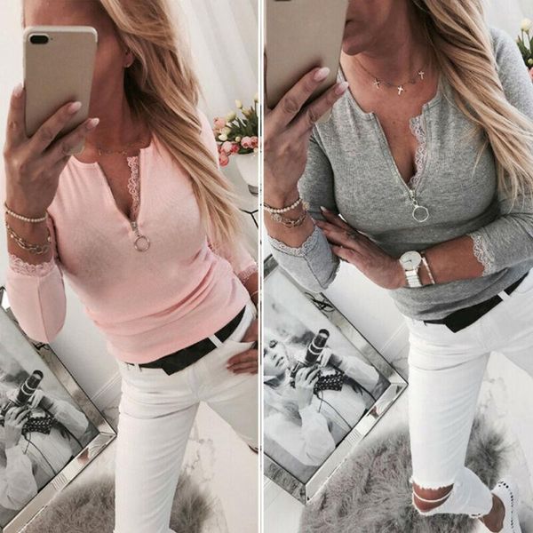 brand lace decor zipped womens v neck long sleeve tight tee ladies fashion casual slim, White
brand lace decor zipped womens v neck long sleeve tight tee ladies fashion casual slim, White