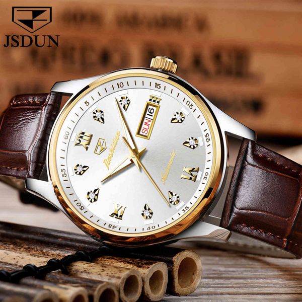 jsdun 2021 brand automatic mechanical movement waterproof stainless steel strap fashion simple men's watch 8763, Slivery;brown
jsdun 2021 brand automatic mechanical movement waterproof stainless steel strap fashion simple men's watch 8763, Slivery;brown
