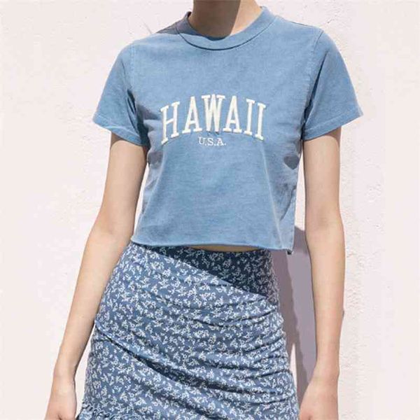 women embroidery letters washed crop tee with raw hem short sleeve cotton crop t-shirt in blue 210401, White
women embroidery letters washed crop tee with raw hem short sleeve cotton crop t-shirt in blue 210401, White