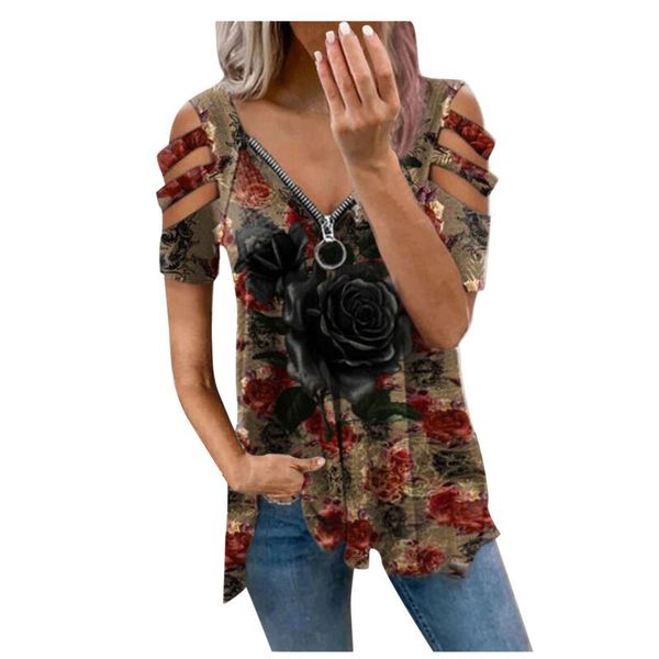 women's t-shirt 2021 summer fashion print floral v-neck zipper hollow pullover casual loose oversize ladies #t1g, White
women's t-shirt 2021 summer fashion print floral v-neck zipper hollow pullover casual loose oversize ladies #t1g, White